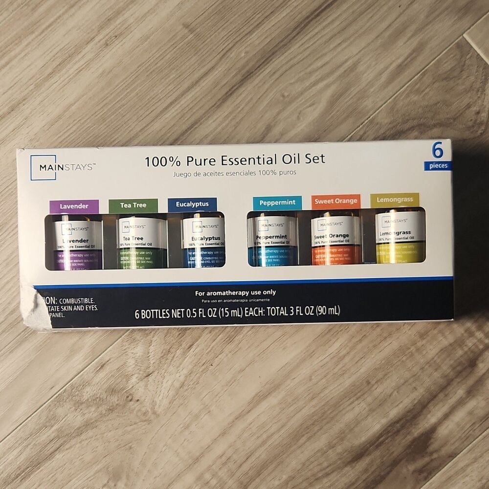 Mainstays 100% Pure Essential Oil Set 6 Pieces Lavender Tea Tree Eucalyptus
